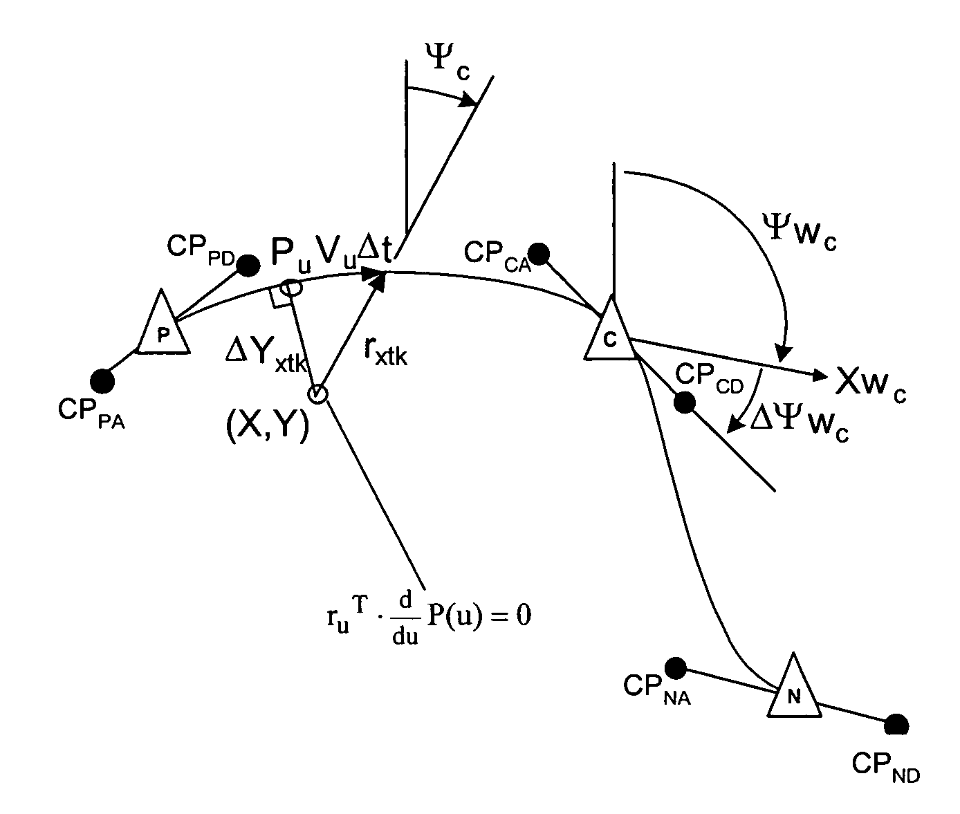 Bezier curve flightpath guidance using moving waypoints