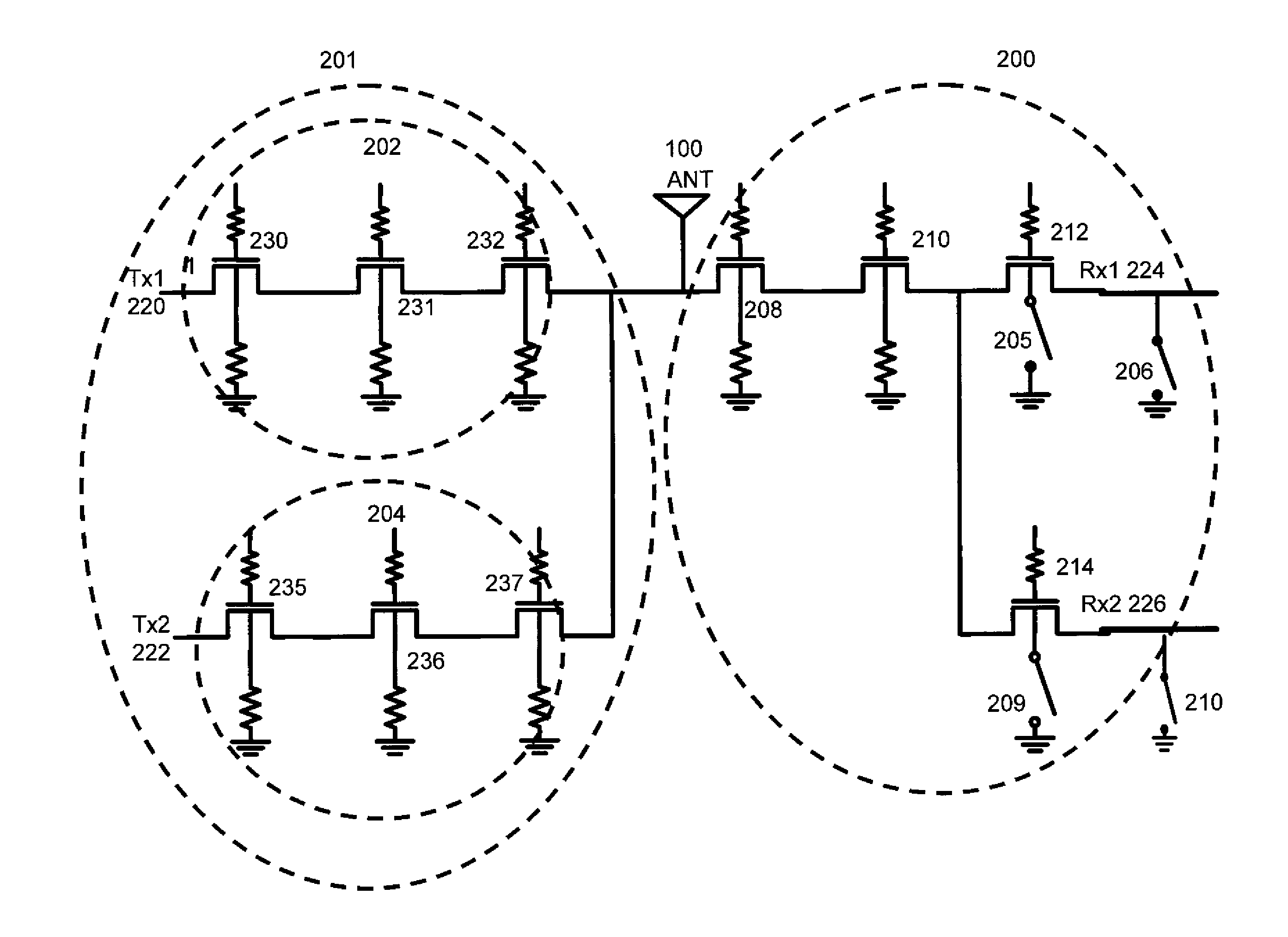 Systems, methods, and apparatuses for complementary metal oxide semiconductor (CMOS) antenna switches using body switching in multistacking structure