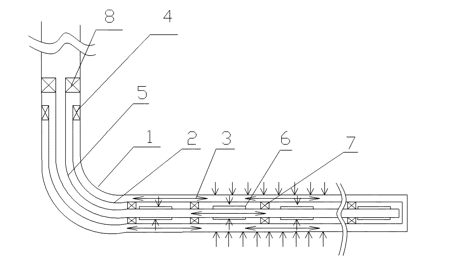 Segmented current controlling method of current controlling filter pipe column for oil-gas well and structure of oil-gas well