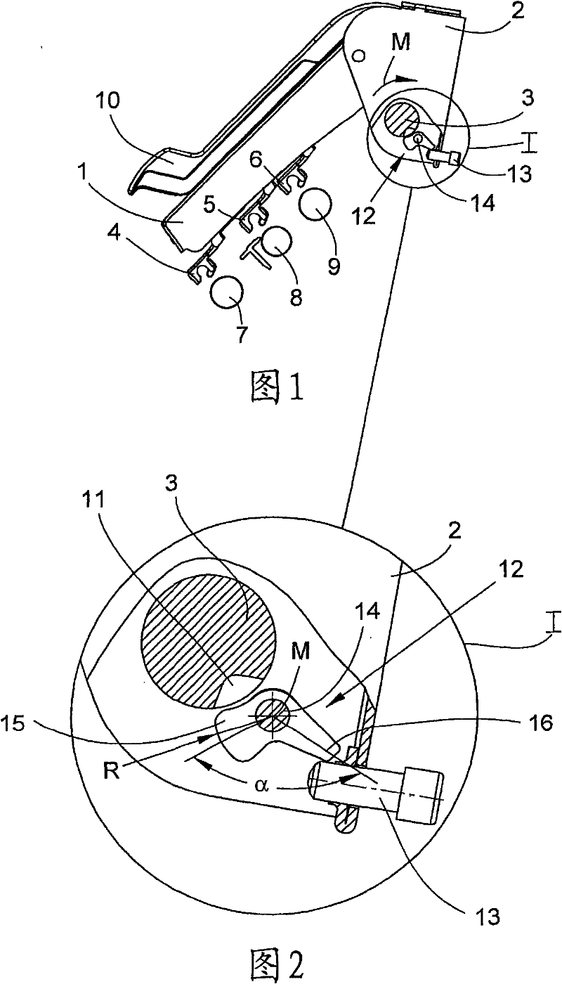 Device for fixing a support of a drafting unit