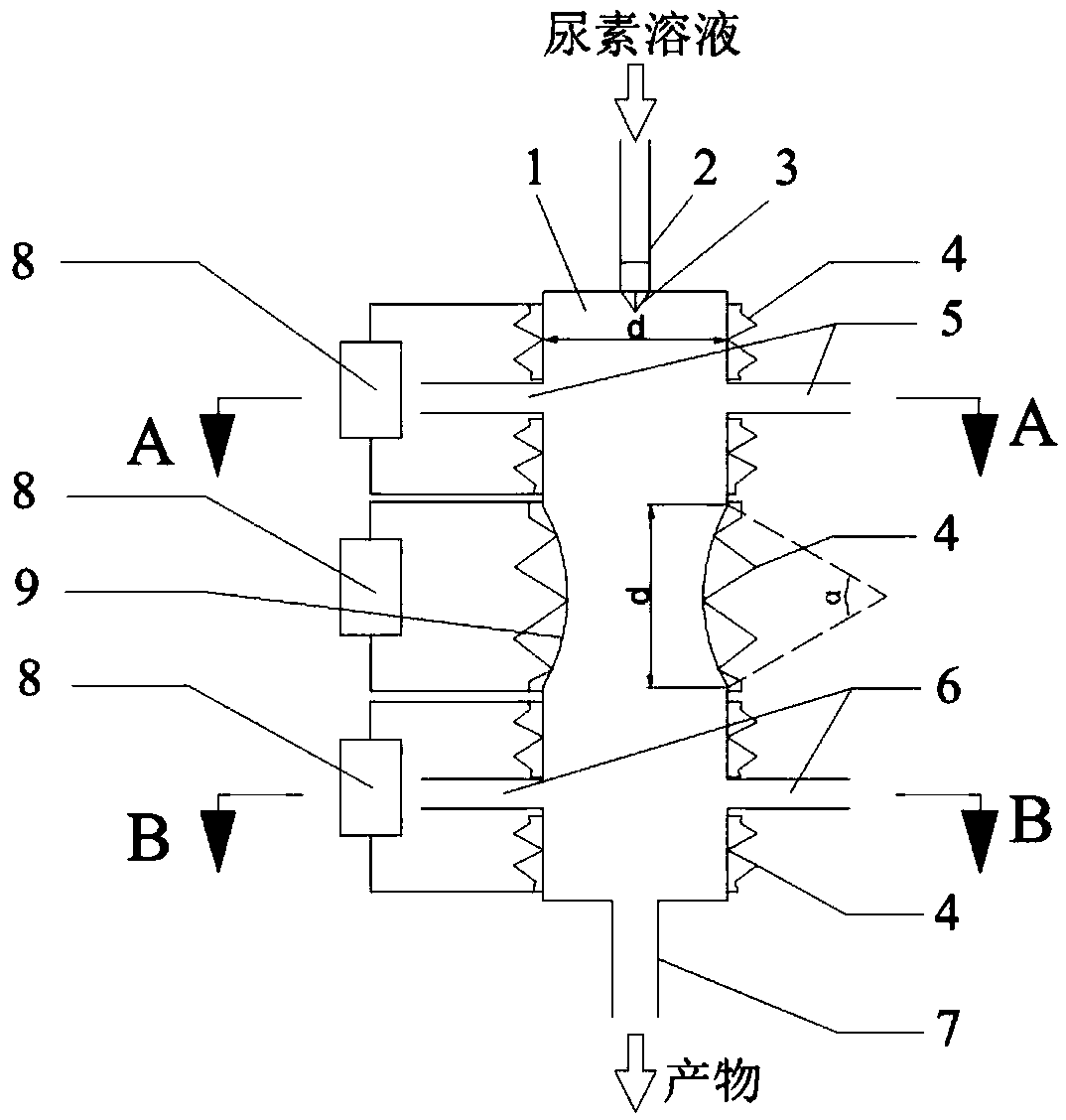 Bitangent circle reactor applied to urea pyrolysis to produce ammonia