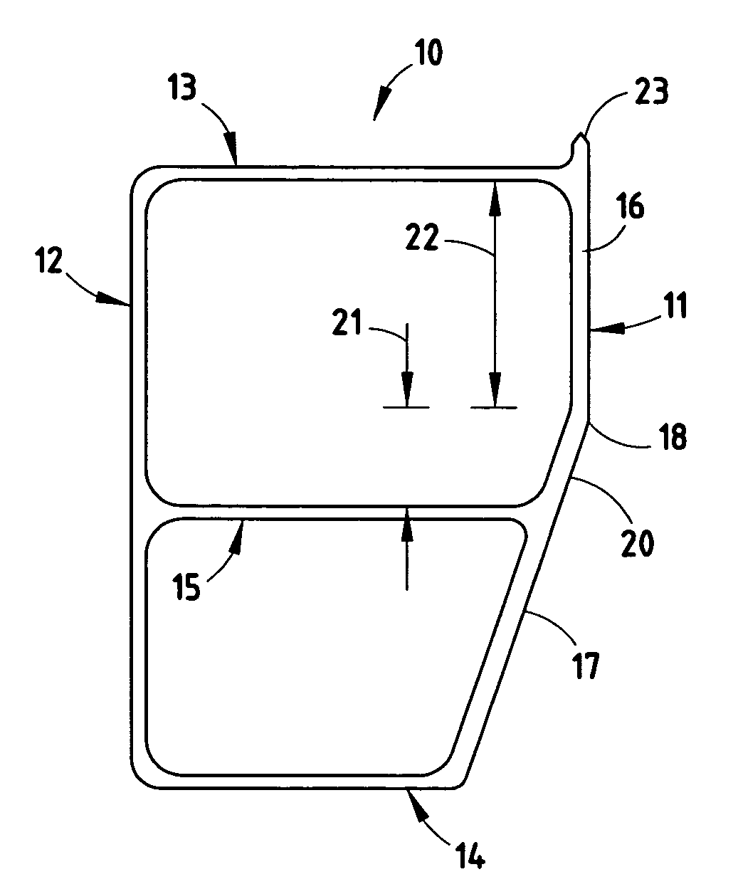 Bumper beam having face with supported angled wall