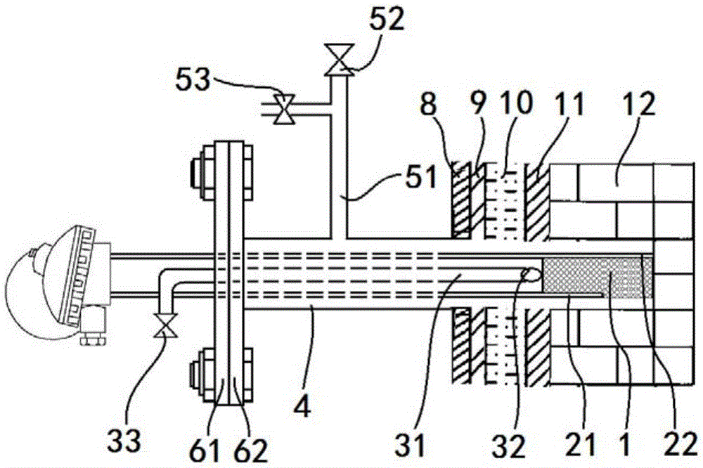 Mounting method of blast furnace hearth bottom temperature thermocouple