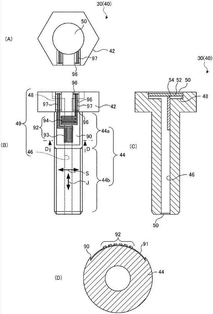 Conduction-path-equipped member, method for patterning conduction path, and method for measuring changes in member