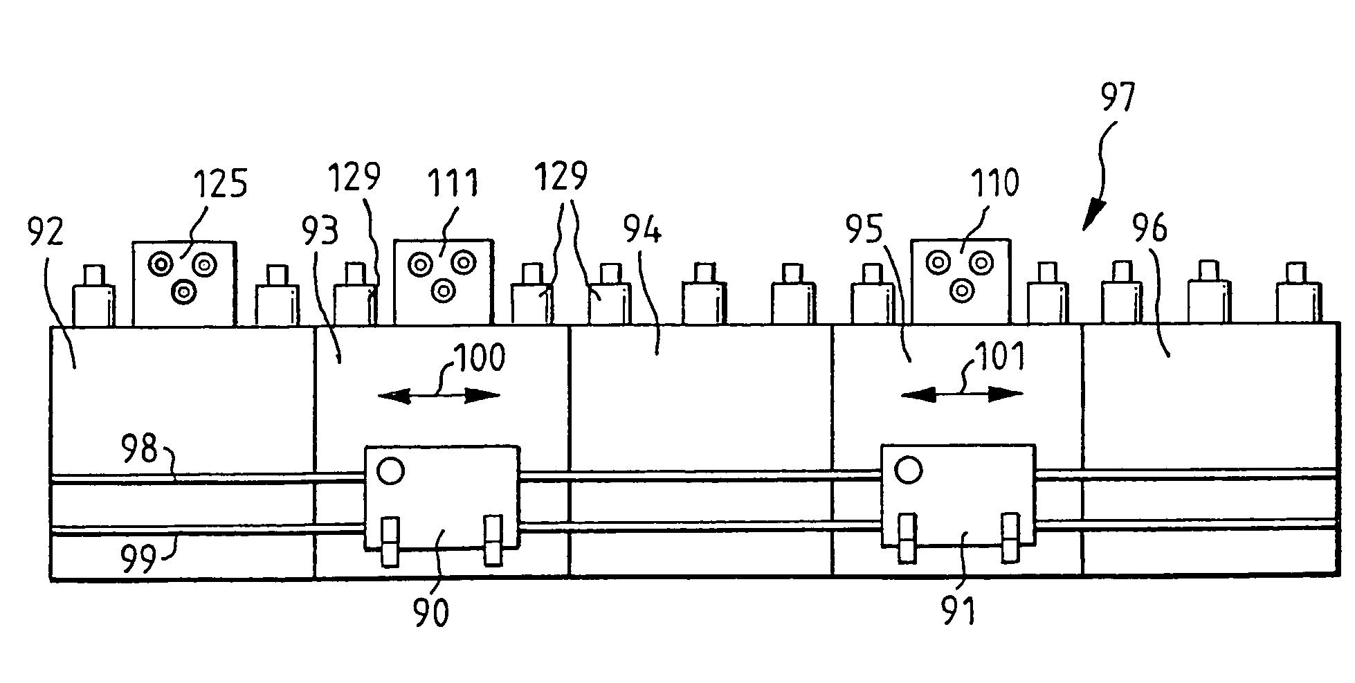 Energy and media connection for a coating installation comprising several chambers