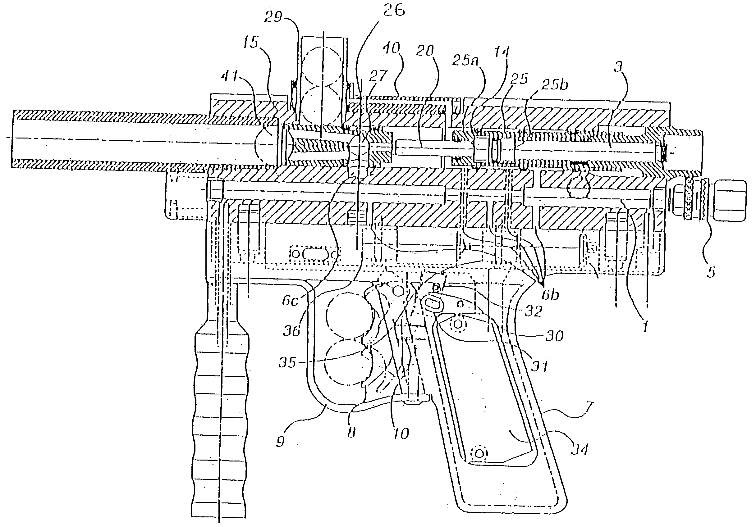 Pneumatically operated projectile launching device