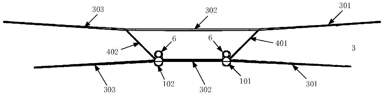 Aerodynamic layout of a high-altitude long-endurance aircraft with twin fuselages, high rear wings and three surfaces