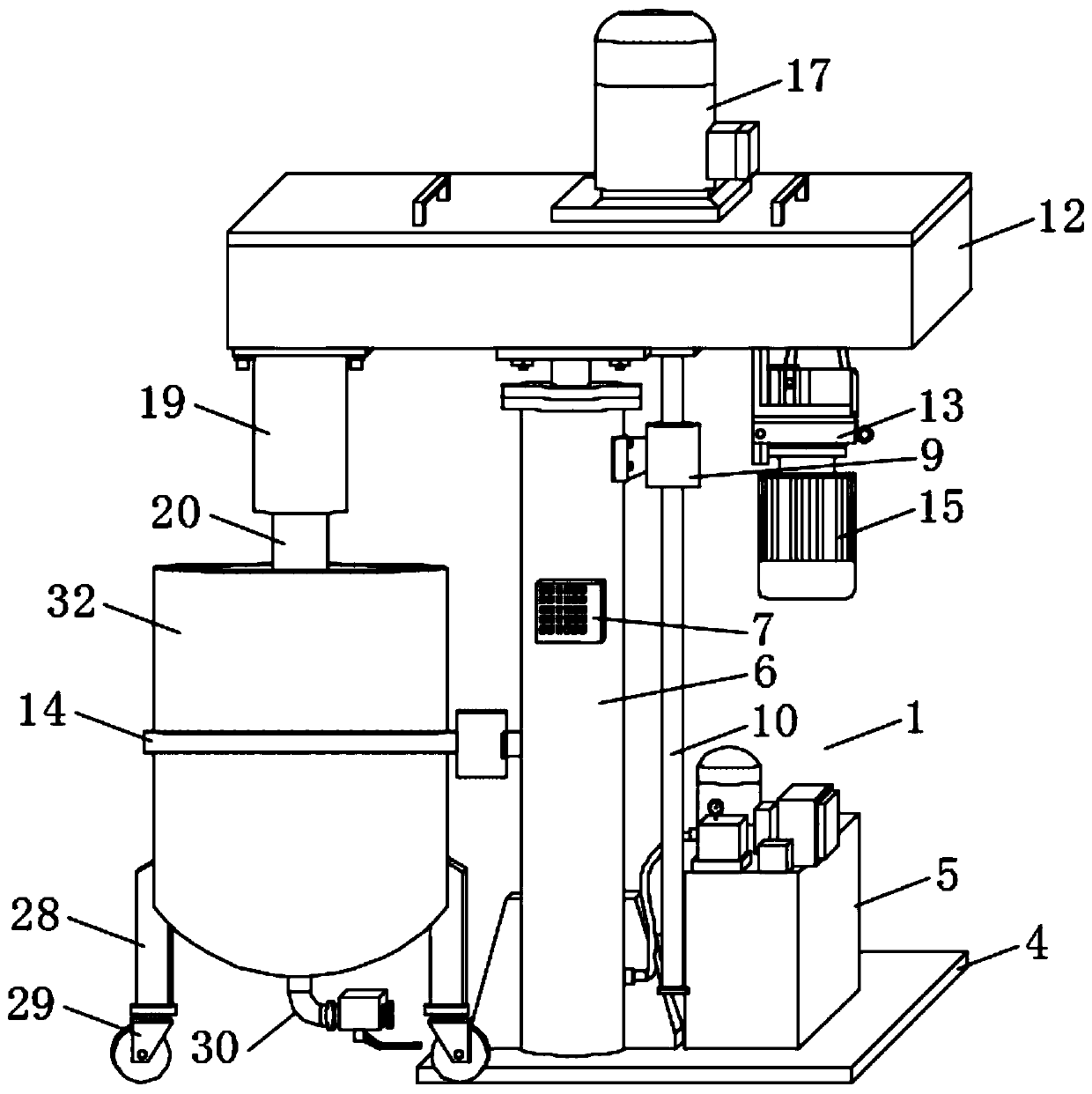 Concentric double-shaft dispersion machine with wall scraping function