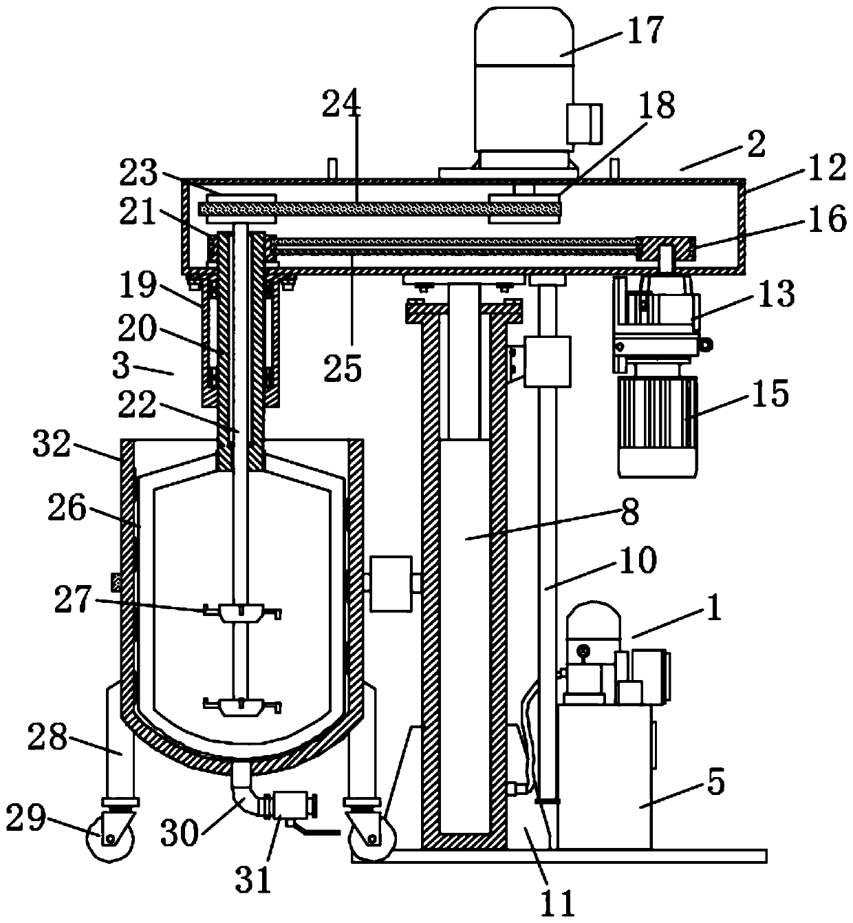 Concentric double-shaft dispersion machine with wall scraping function