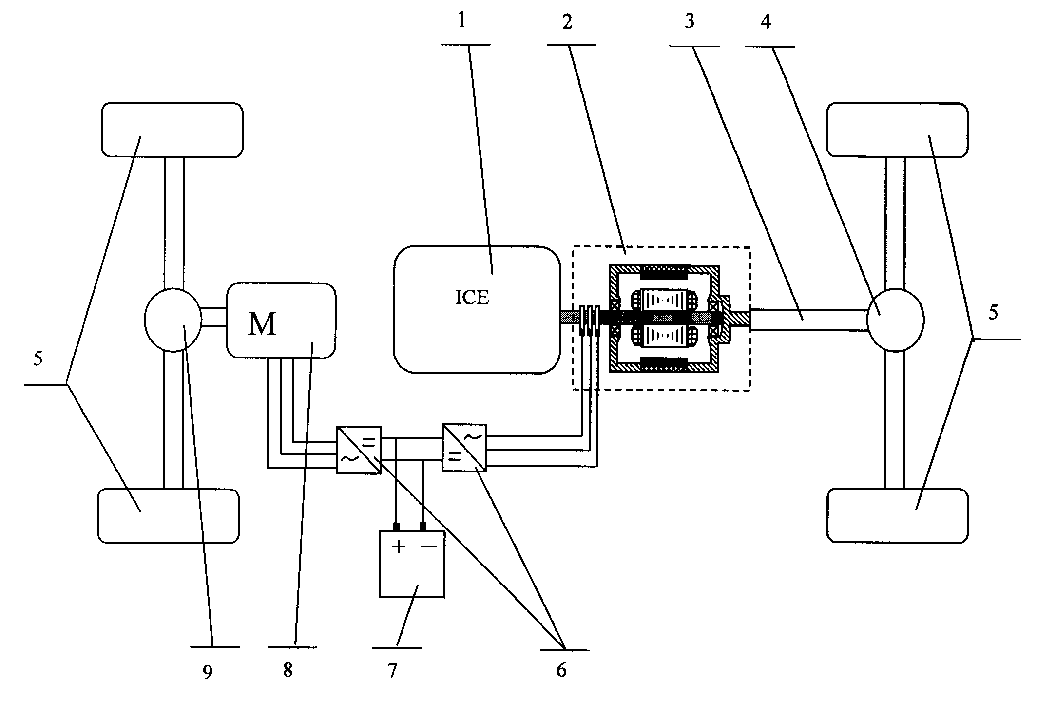 Double-rotor hybrid power device and driving method for 4-wheel-driven automobile