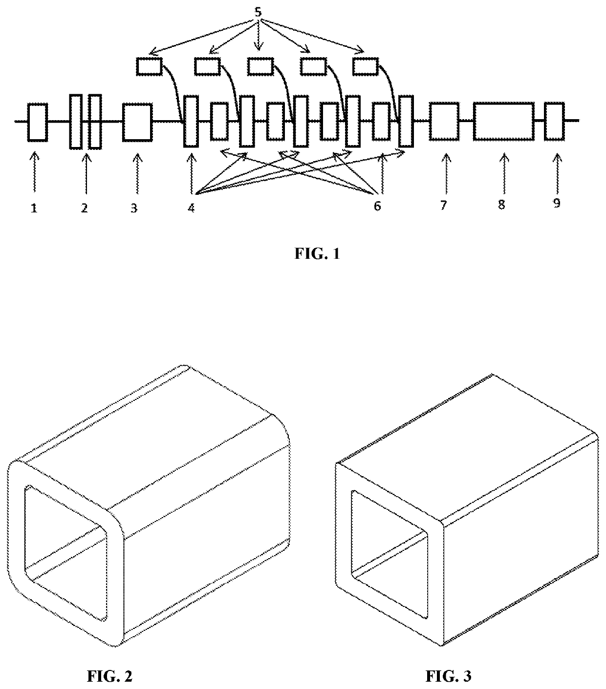 Hot and cold composite formed square and rectangular steel tube with thickened corners and production method