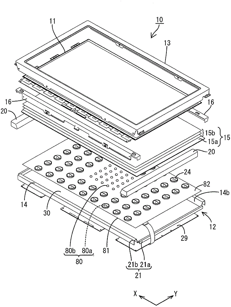 Lighting device, display apparatus, and television receiving equipment