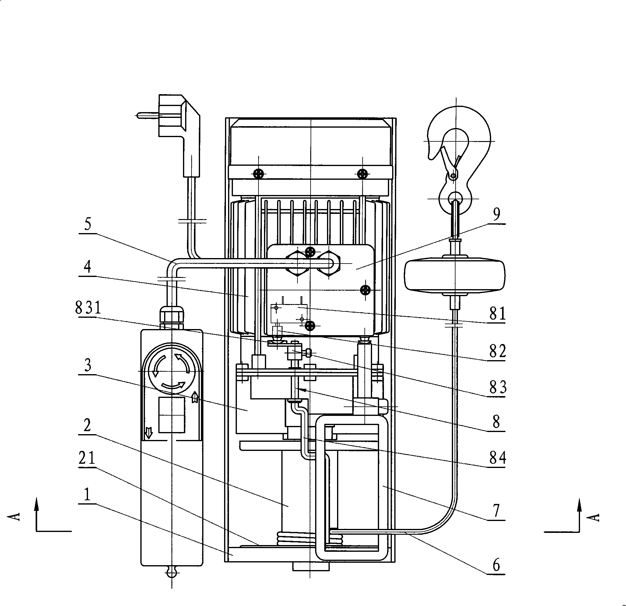 Single-phase electric gourd with lower caging device