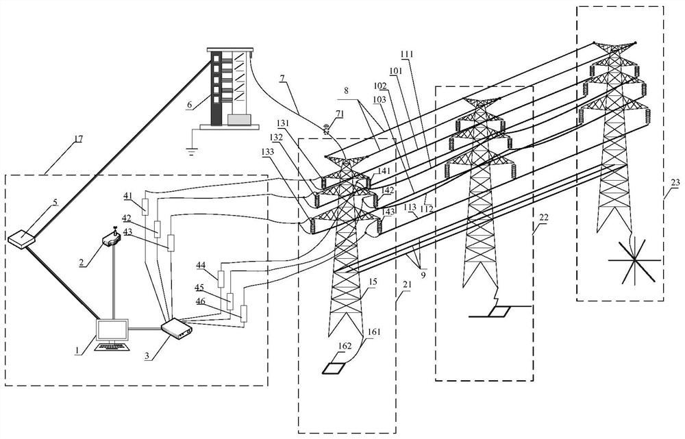 Lightning stroke co-jump tolerance performance test method and system for 110kV power transmission line