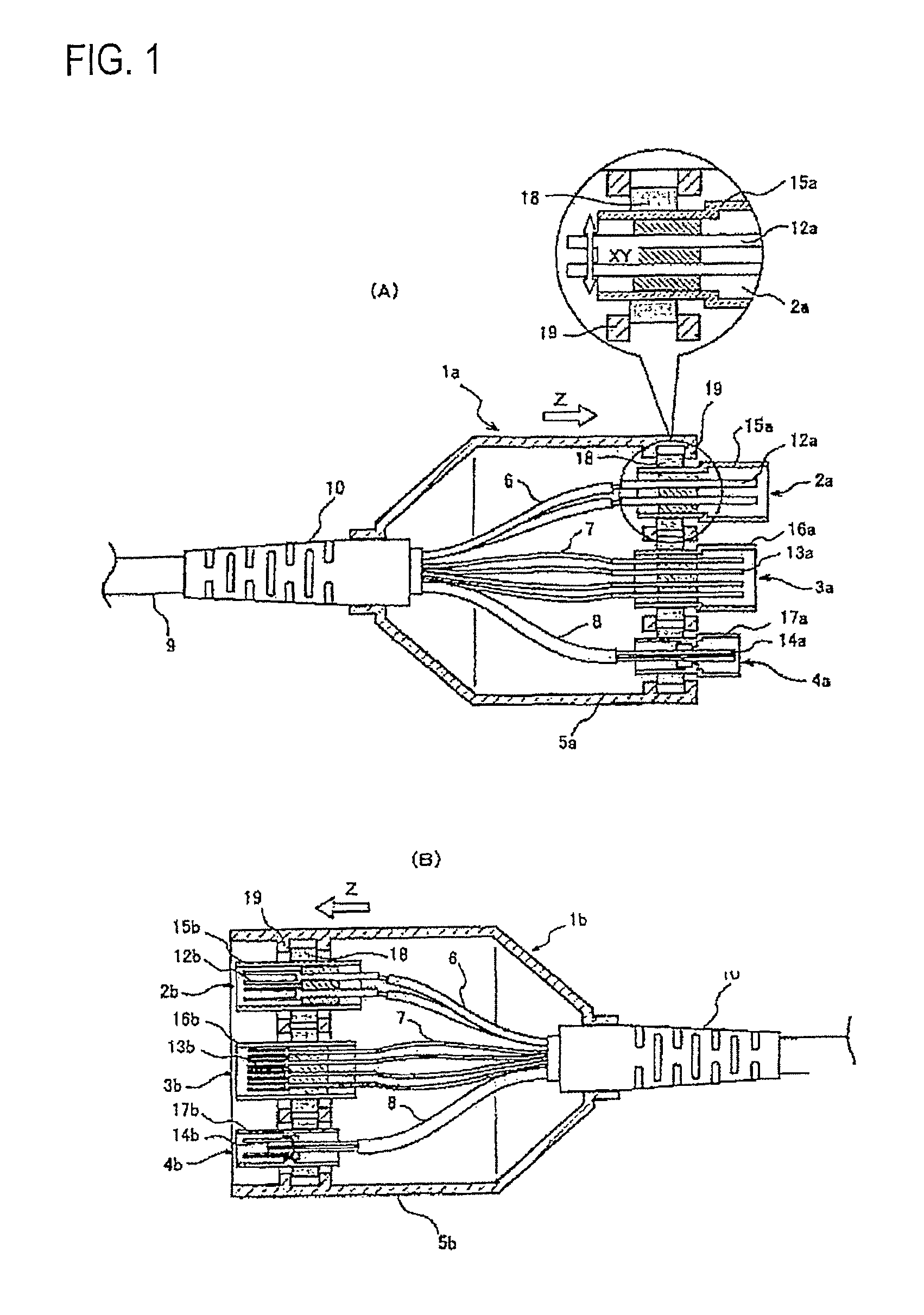 Hybrid connector and cable with said connector