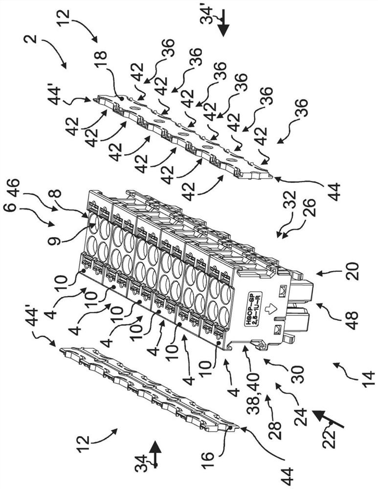 Modular terminal block with several terminal blocks for electronics