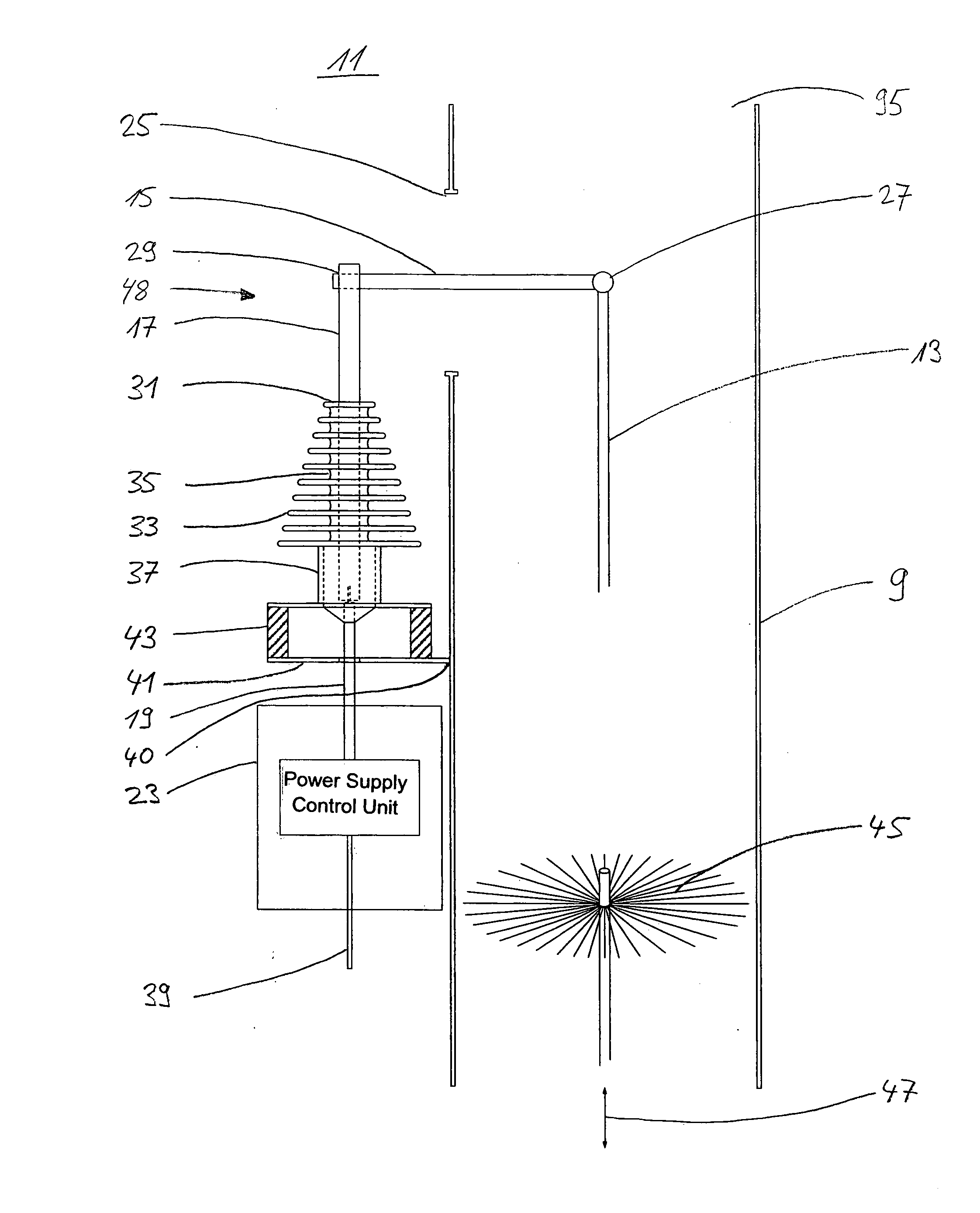 Electrostatic fine dust filter system, retainer for an electrode, and electrode therefor