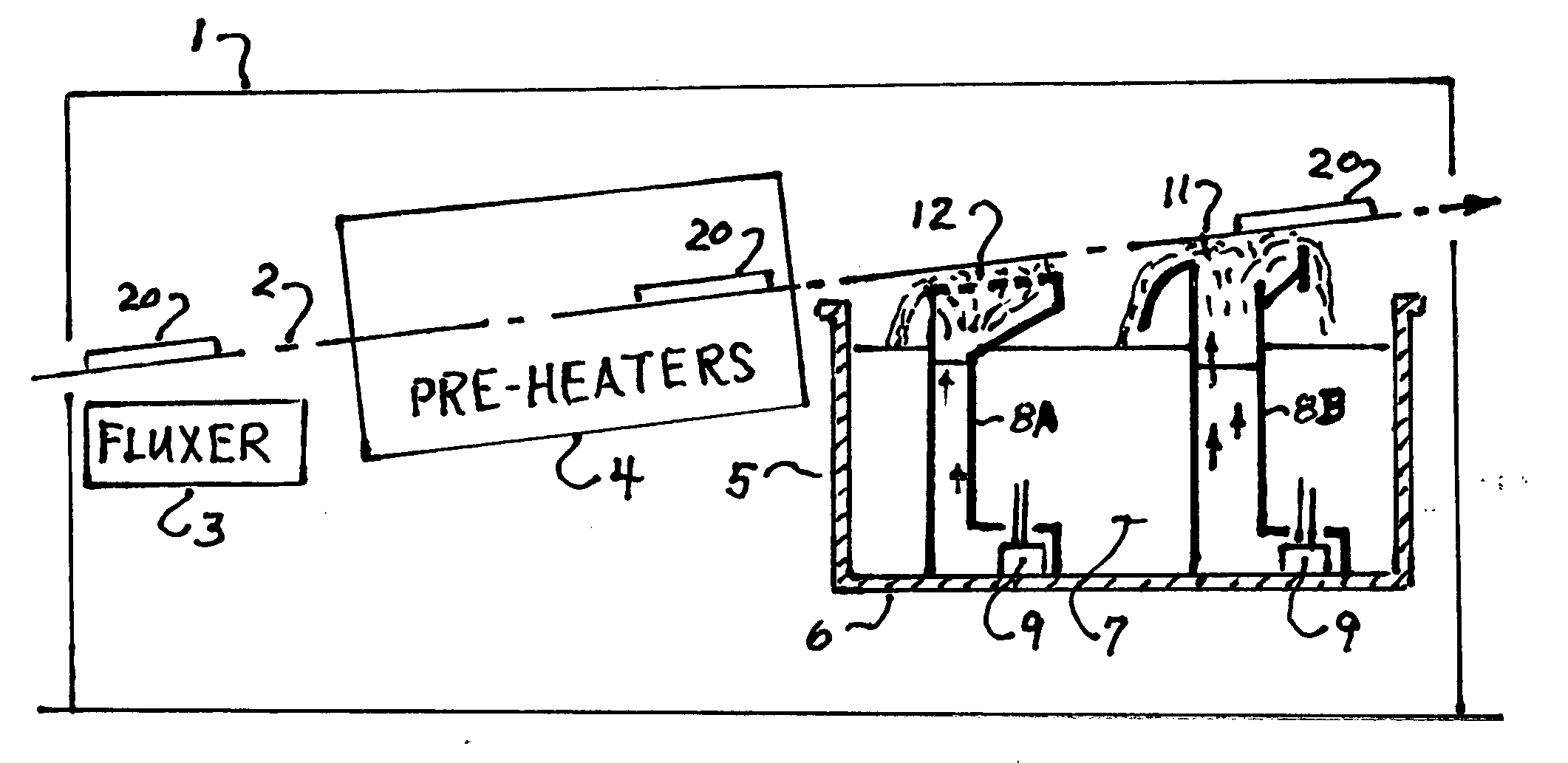 Wide wave apparatus for soldering an electronic assembly