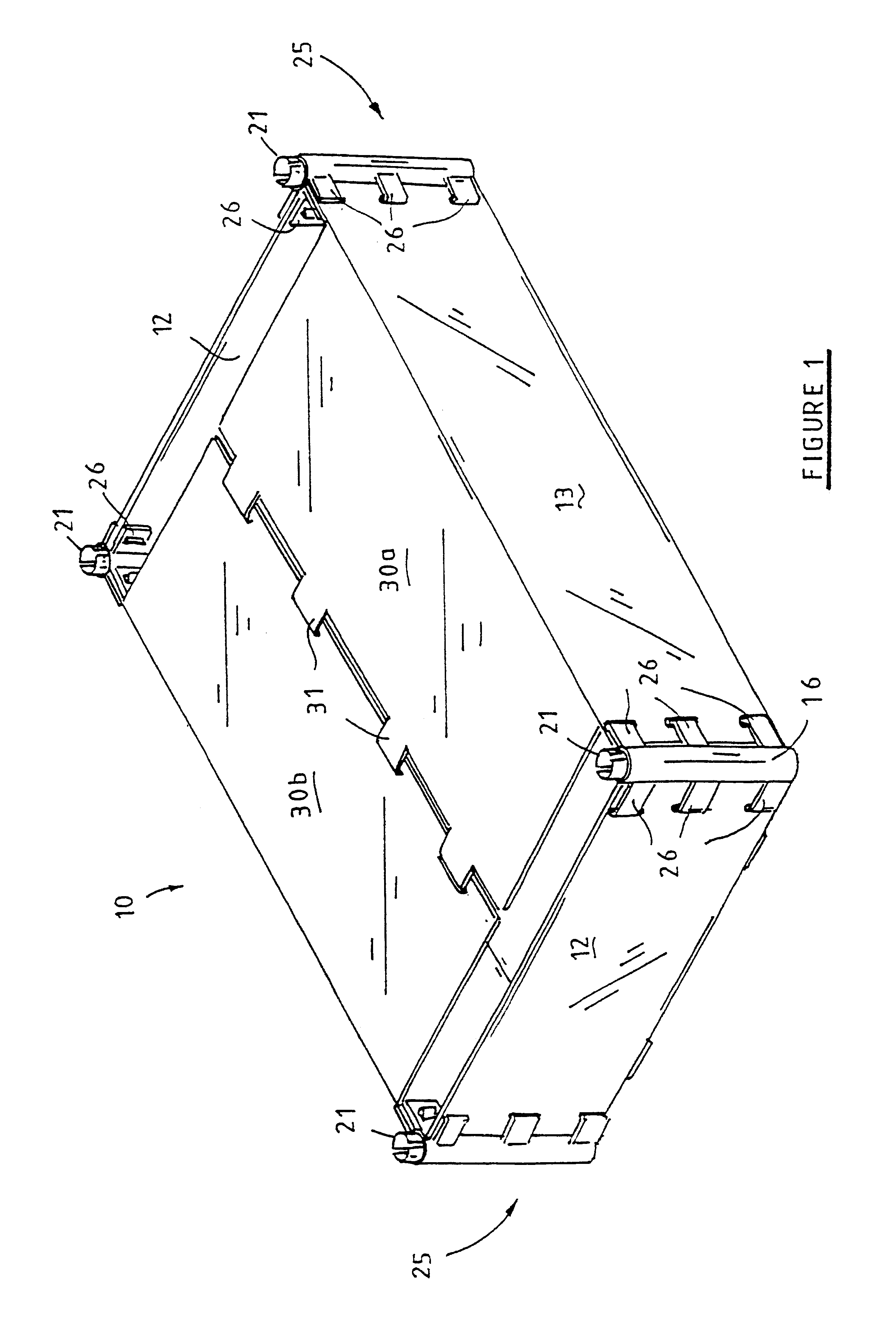 Collapsible crate and associated connecting means