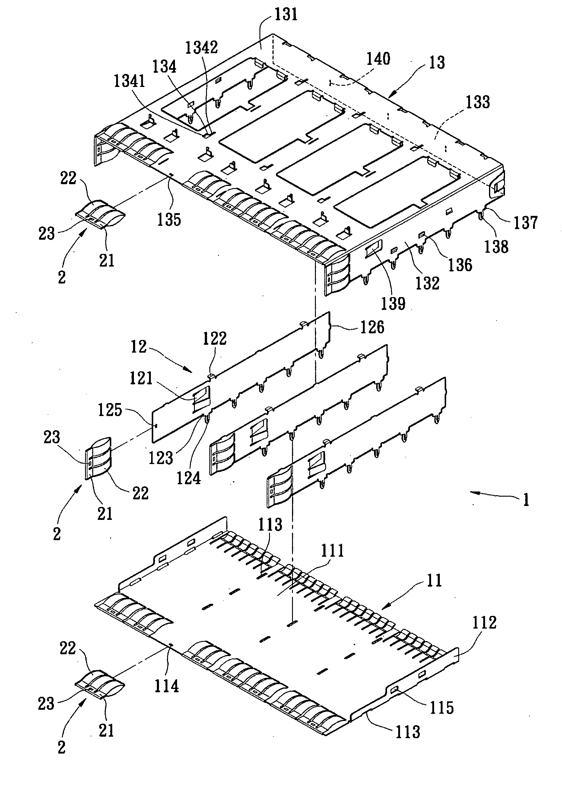 Housing of quad small form-factor pluggable transceiver module