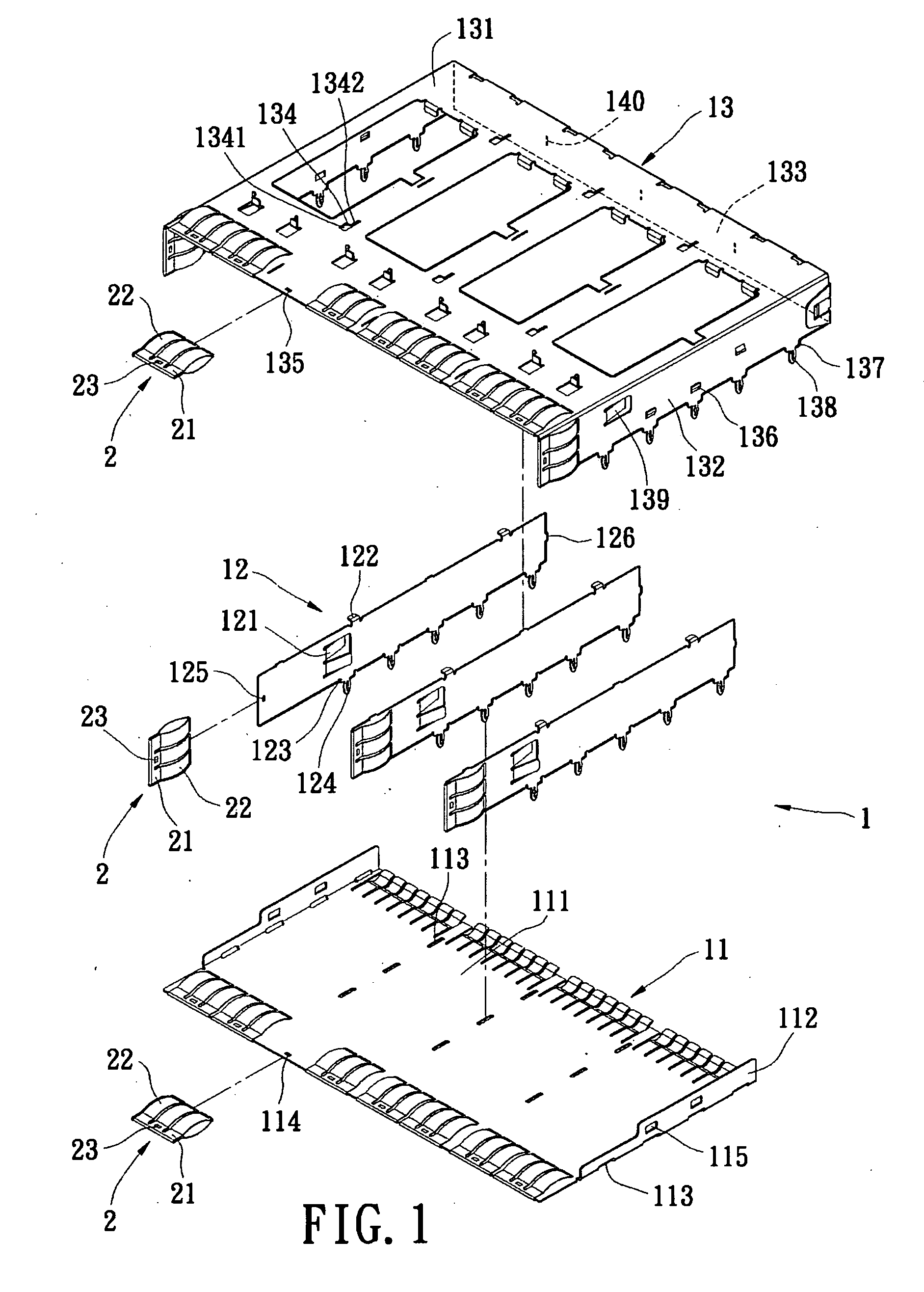 Housing of quad small form-factor pluggable transceiver module