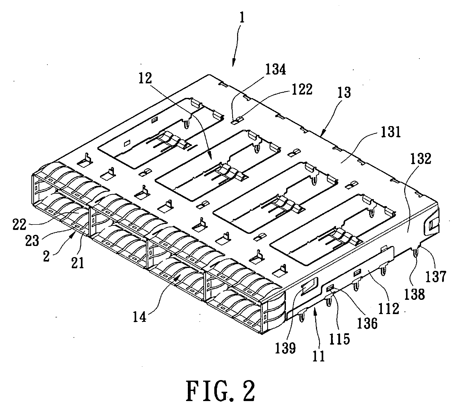 Housing of quad small form-factor pluggable transceiver module