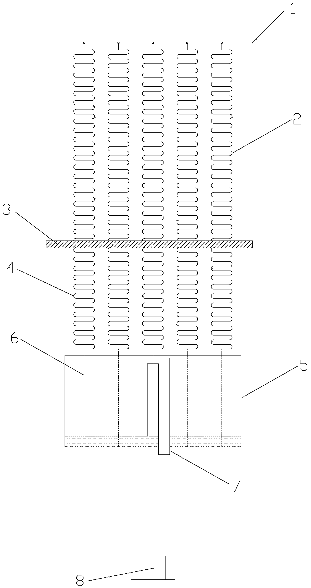 Automatic dust removal board type falling film generation device utilizing waste heat of exhaust gas