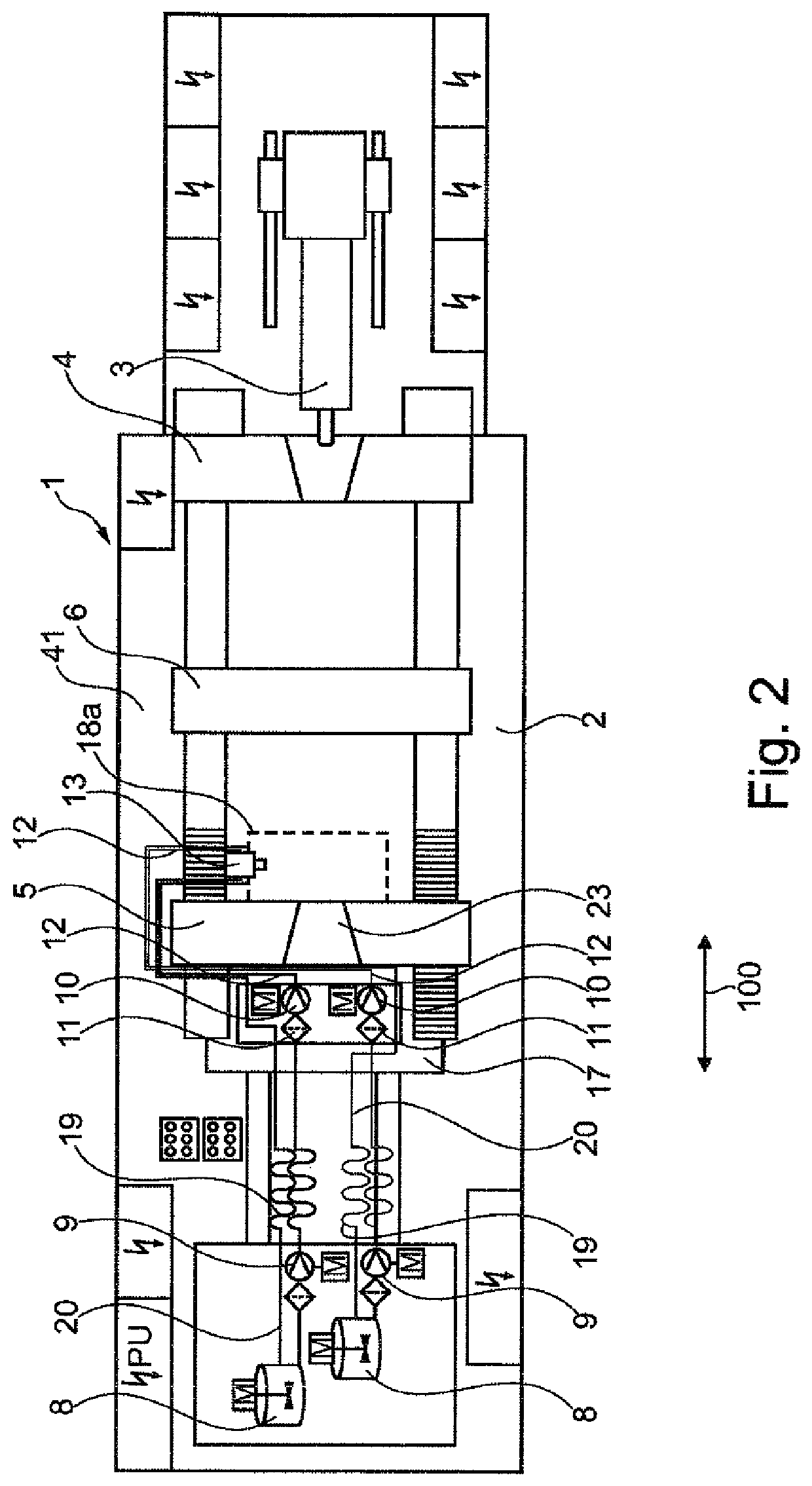 Injection moulding machine having a coating installation