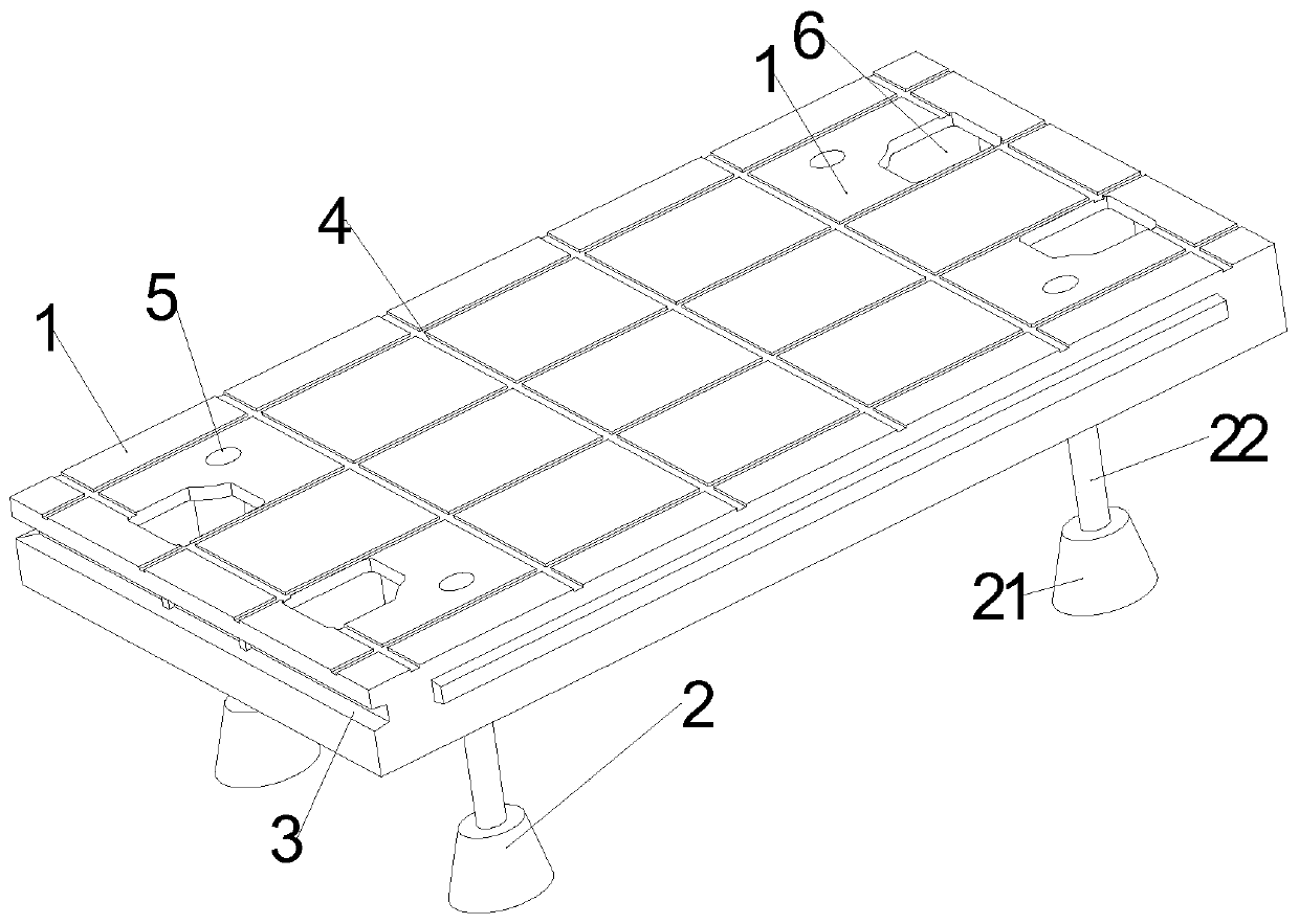 Assembly type overhead leveling ground and production method and mounting method thereof