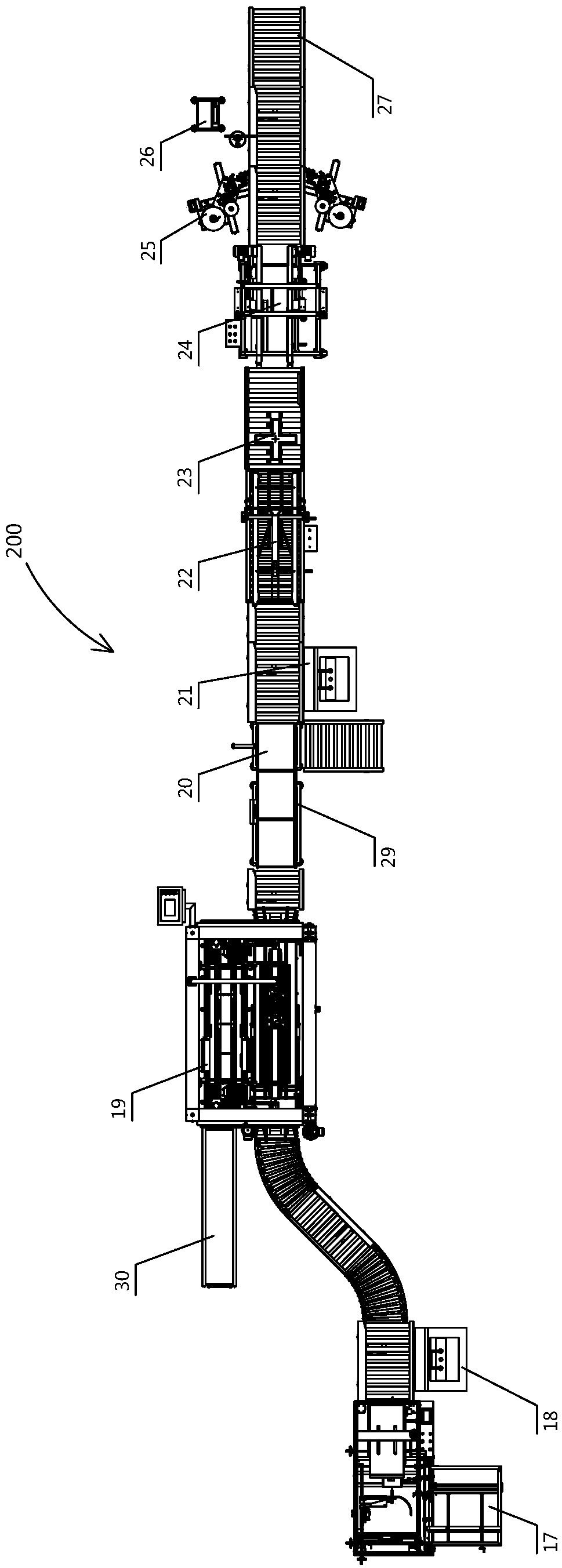 Boxed product automatic packaging device and boxed product automatic packaging production process