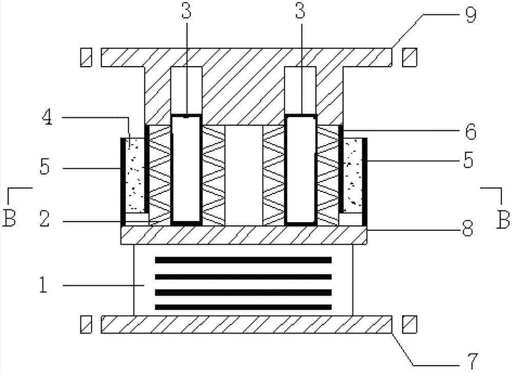 Composite three-dimensional shock isolation support of sandwich rubber-high damping disc spring