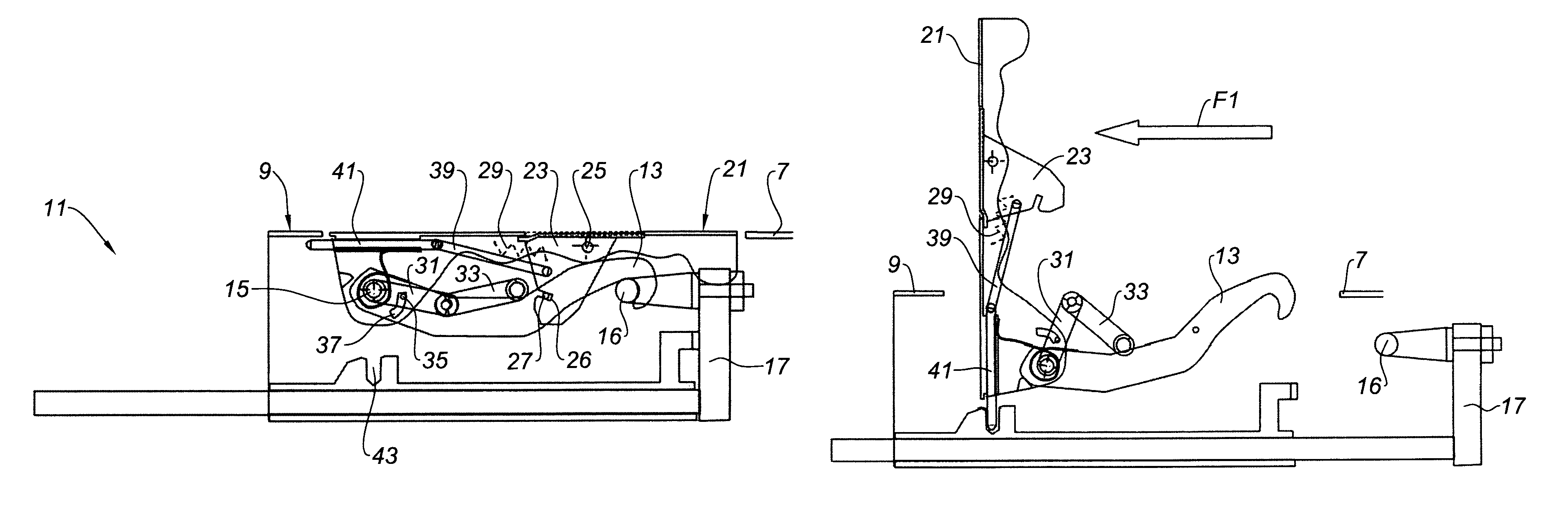 Device for locking an opening part of a jet engine nacelle with respect to a fixed part, and nacelle equipped with such a device