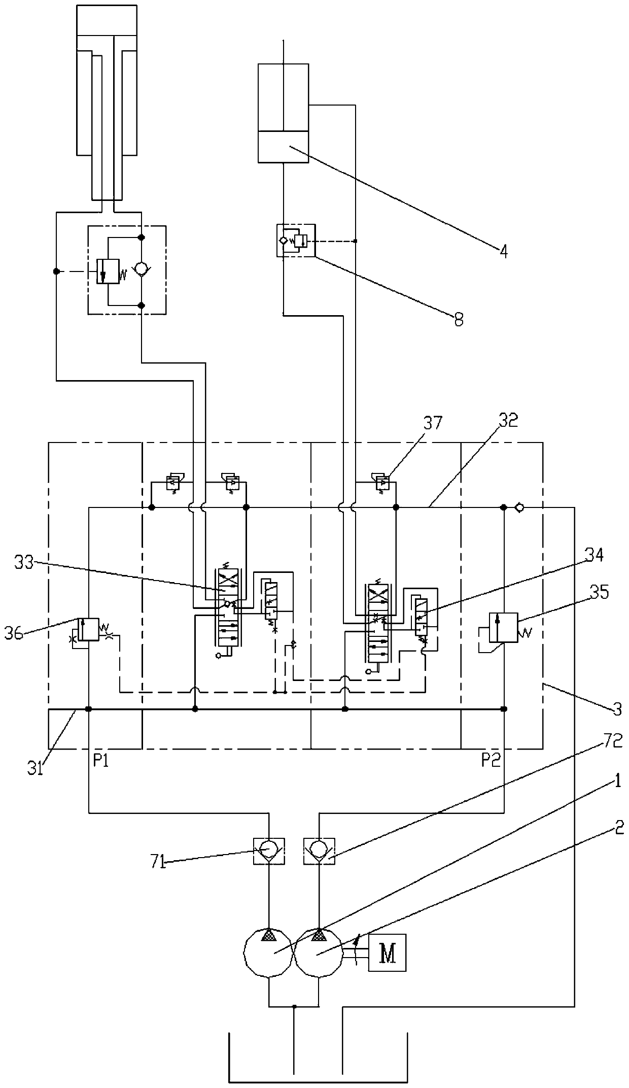 Power control hydraulic system and crane