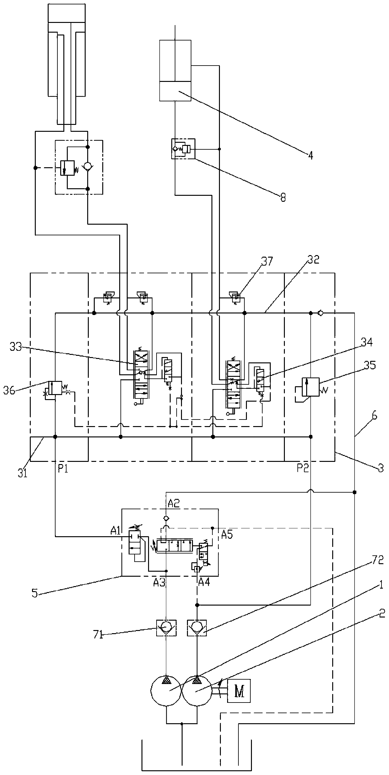 Power control hydraulic system and crane