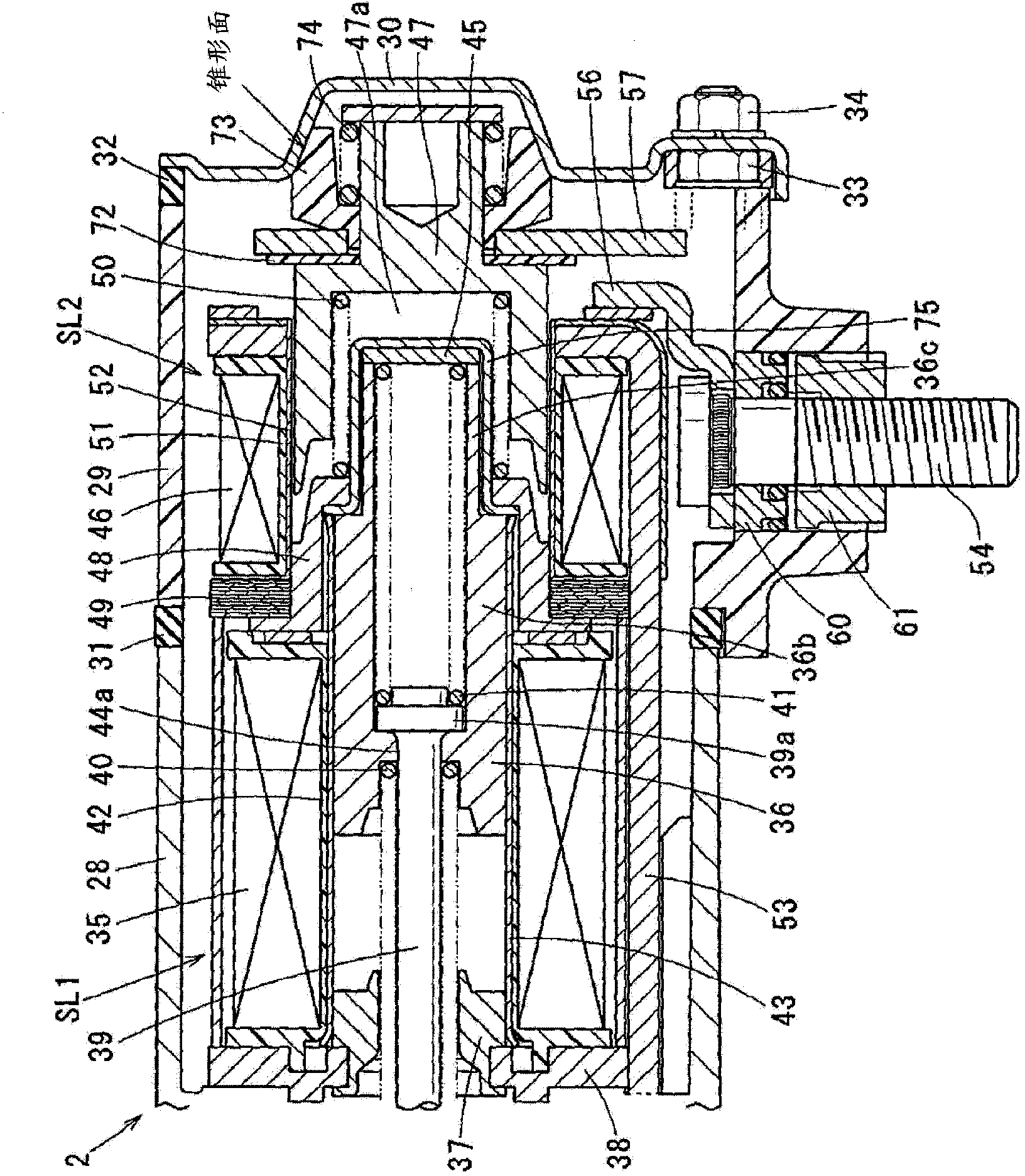 Electromagnetic solenoid device for a starter
