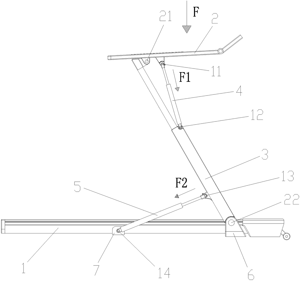 Treadmill folding device with lockable function and using method of treadmill folding device