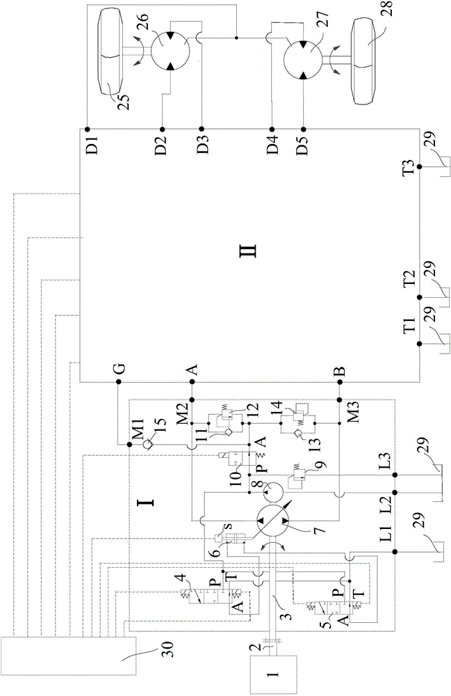 Hydraulic auxiliary drive system by adopting wheel hub motors