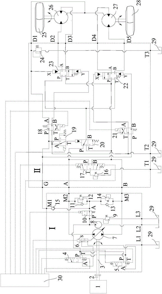 Hydraulic auxiliary drive system by adopting wheel hub motors