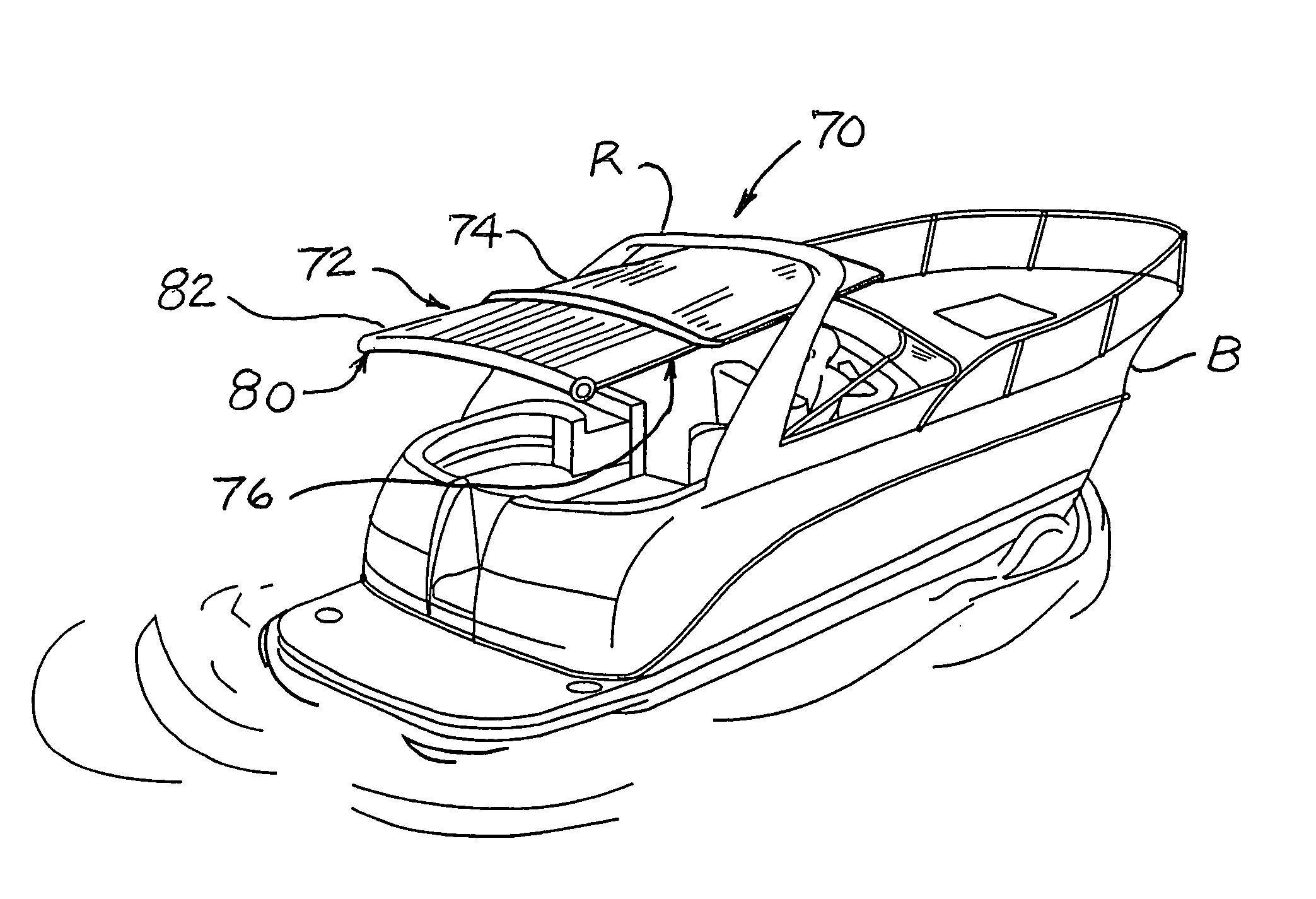 Retractable boat top with arched canopy