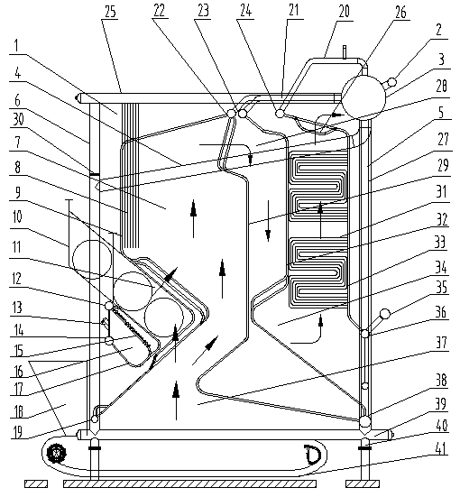 Double-furnace combined combustion settling chamber corner-tube boiler