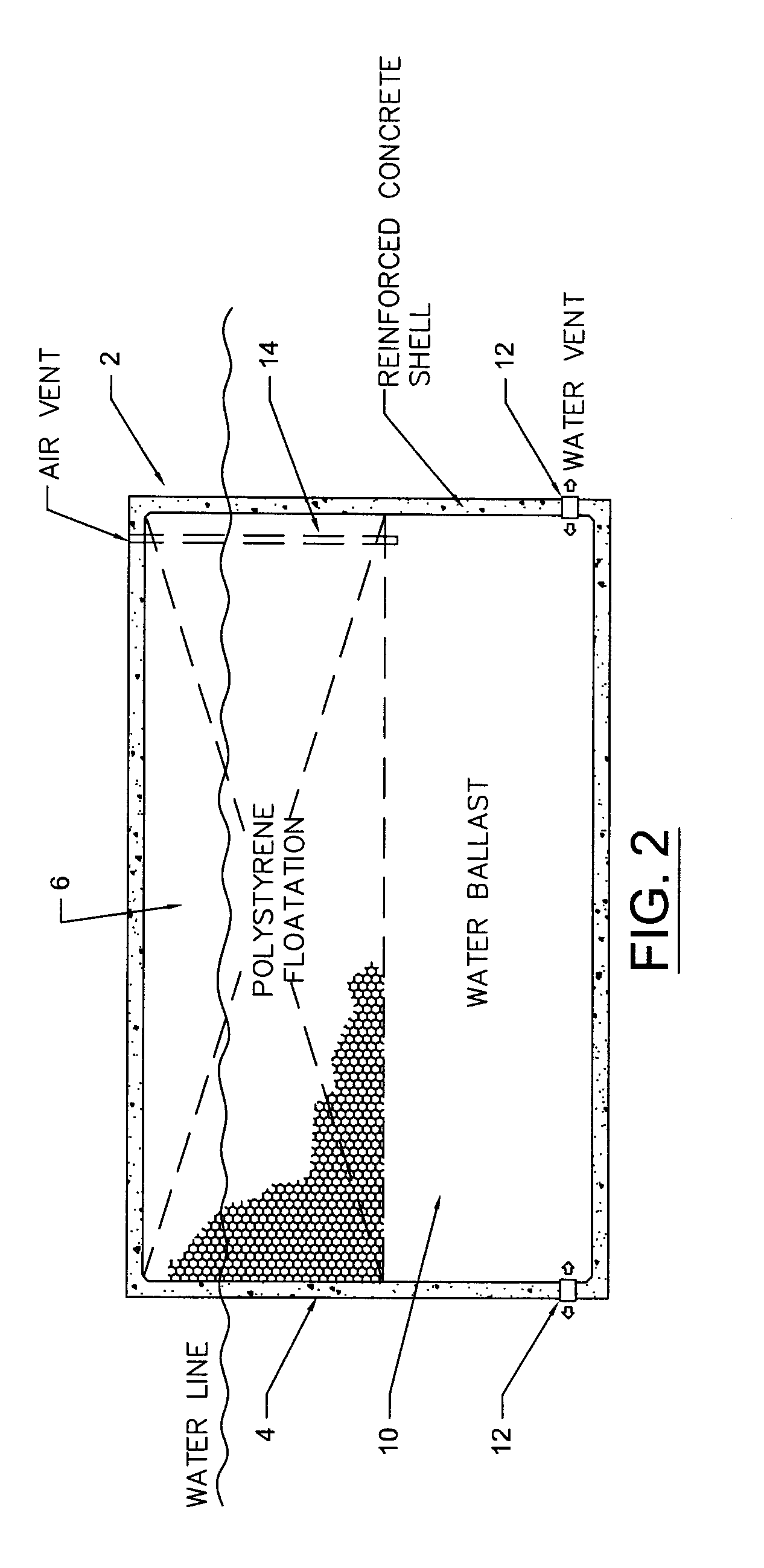 Water ballasted wave attenuator