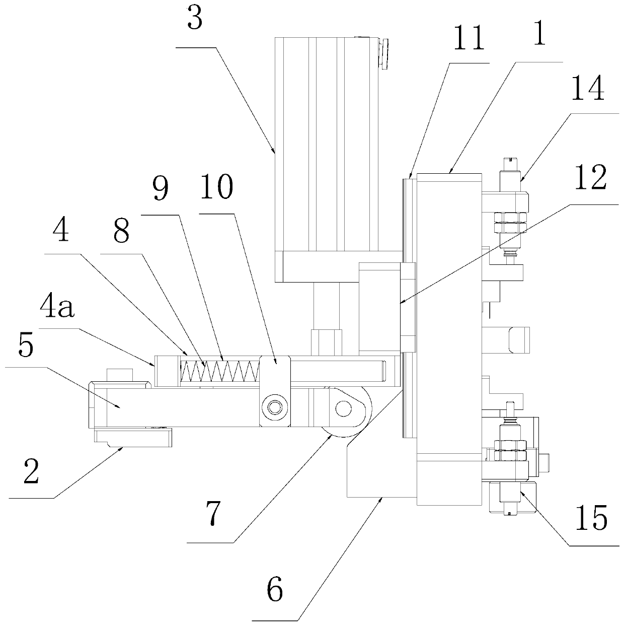 Cam type downward pressing testing mechanism for liquid crystal screen PCB (Printed Circuit Board) connector