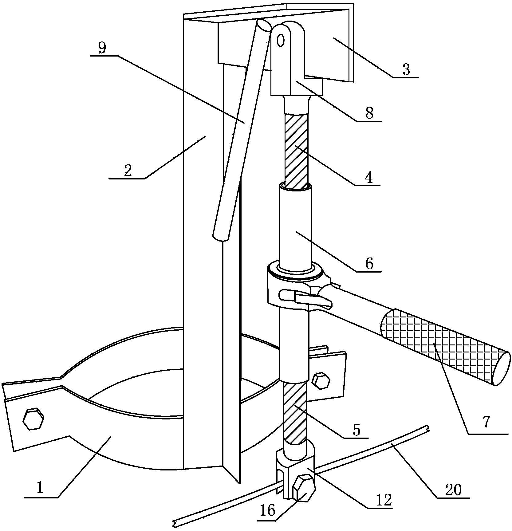 Lifting device for lifting overhead ground wire on straight concrete pole