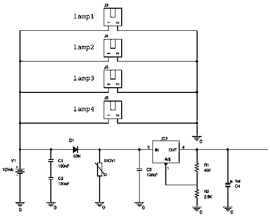 A LED lamp test circuit with over-temperature protection indication