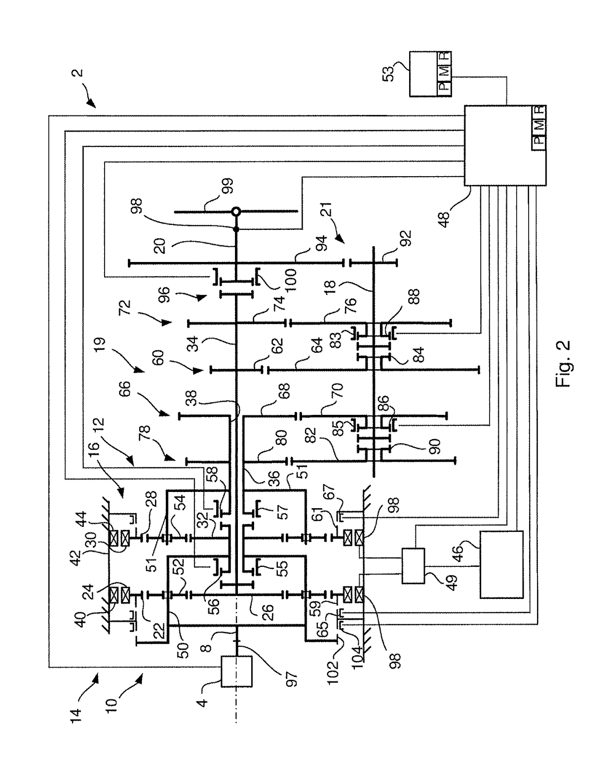 Gearbox for a hybrid powetrain and method to control the gearbox