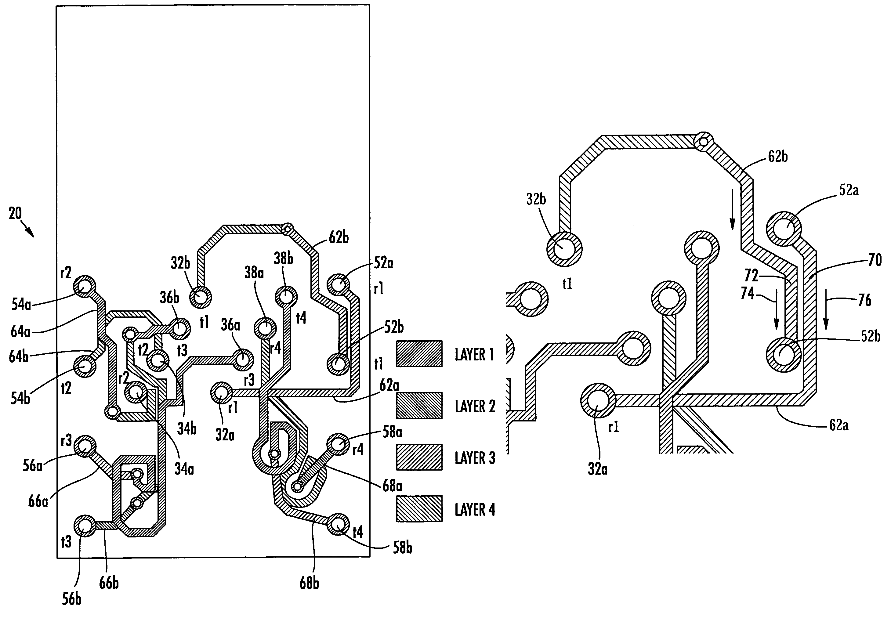 Communications jack with printed wiring board having paired coupling conductors