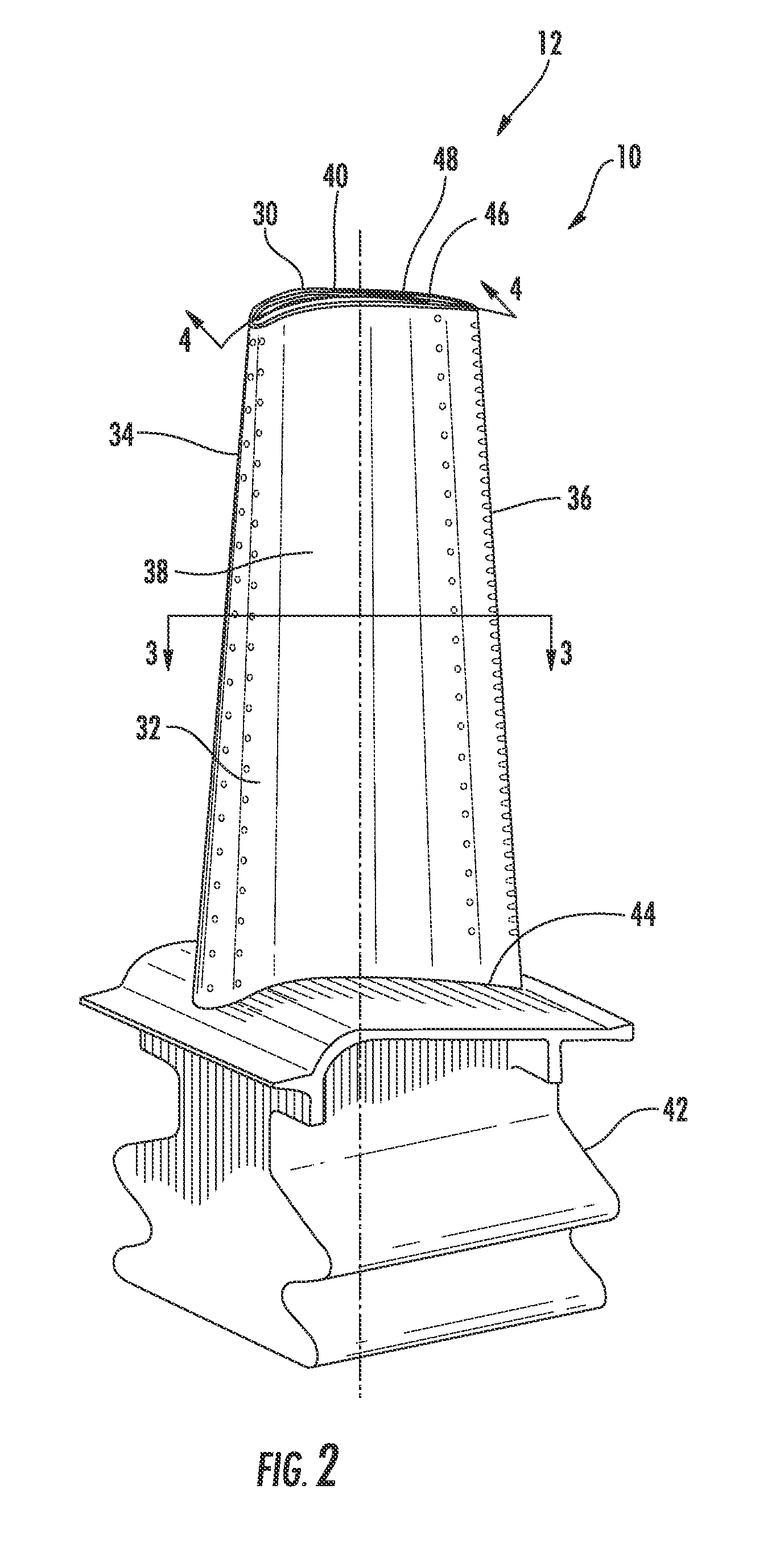 Turbine airfoil with an internal cooling system having trip strips with reduced pressure drop