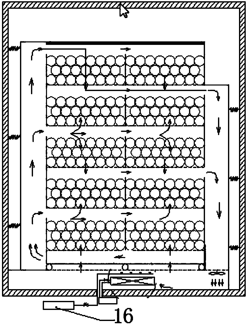 Vertical ventilation differential pressure pre-cooling device for fruits and vegetables