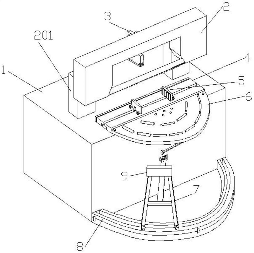 A horizontal band sawing machine with an automatic feeding device