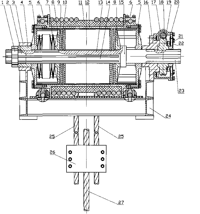 Mine rockfall braking rope friction plate drum damper